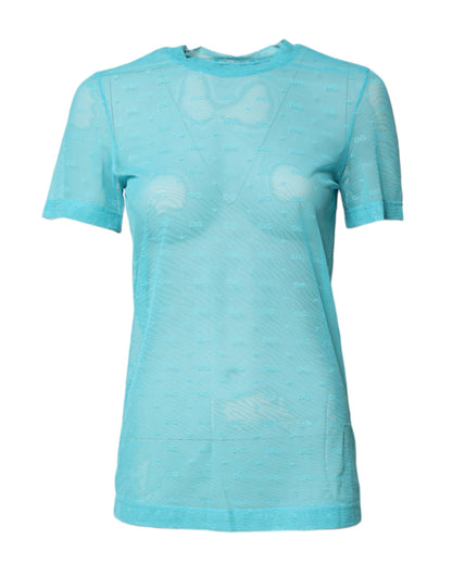 Dolce & Gabbana Blue Nylon See Through Women Short Sleeves Top