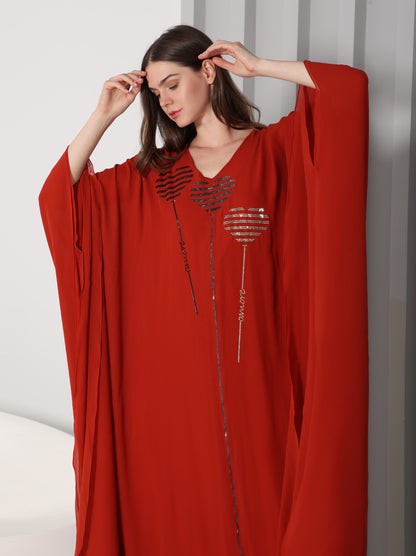 Mariam crystal-embellished red chiffon georgette kaftan