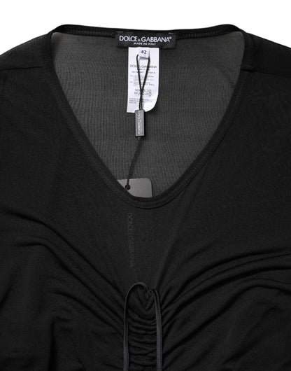 Dolce & Gabbana Black Mesh Trim Bodycon Long Sheath Dress