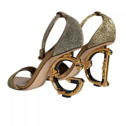 Dolce & Gabbana Gold Lurex Ankle Strap Heel Sandals Shoes