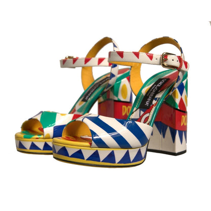 Dolce & Gabbana Multicolor Carretto Ankle Strap Heels Sandals Shoes
