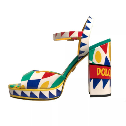 Dolce & Gabbana Multicolor Carretto Ankle Strap Heels Sandals Shoes