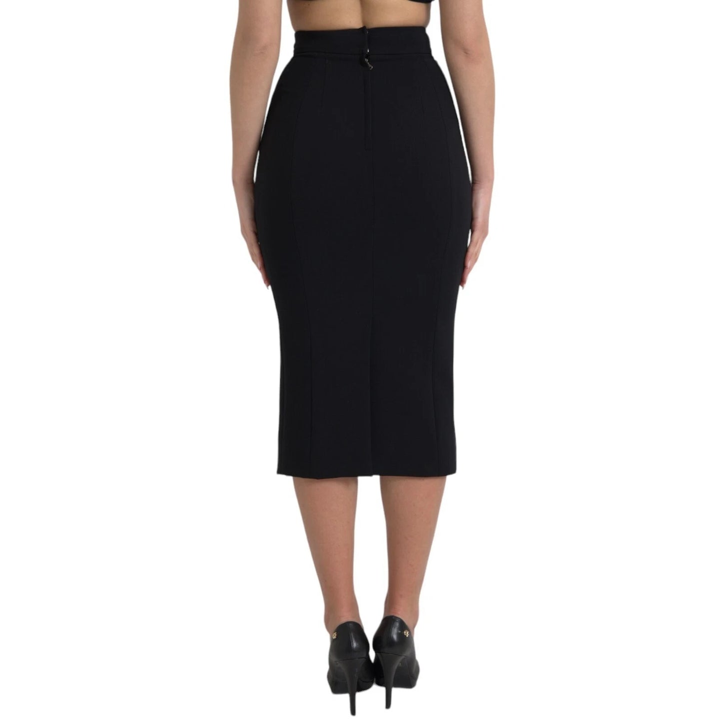 Dolce & Gabbana Black Wool High Waist Pencil Cut Midi Skirt