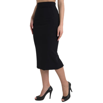Dolce & Gabbana Black Wool High Waist Pencil Cut Midi Skirt