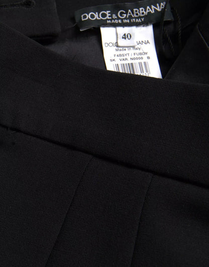 Dolce & Gabbana Black Wool High Waist Pencil Cut Midi Skirt