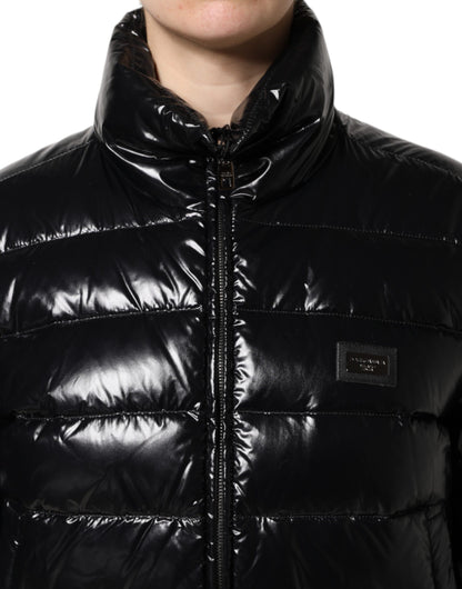 Dolce & Gabbana Black Logo Plaque Full Zip Puffer Jacket