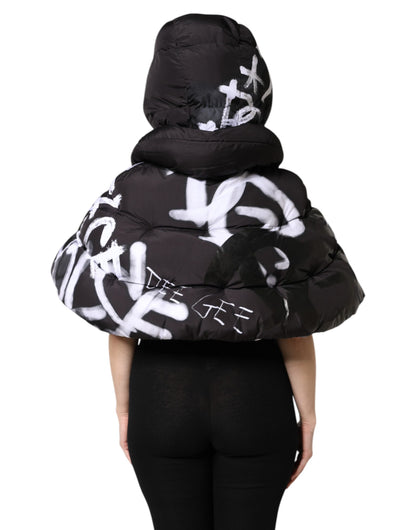 Dolce & Gabbana Black Padded Hooded Full Zip Cropped Jacket