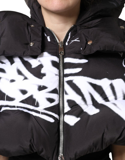 Dolce & Gabbana Black Padded Hooded Full Zip Cropped Jacket