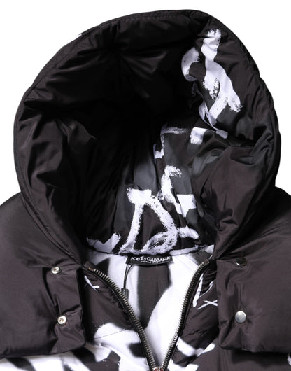 Dolce & Gabbana Black Padded Hooded Full Zip Cropped Jacket