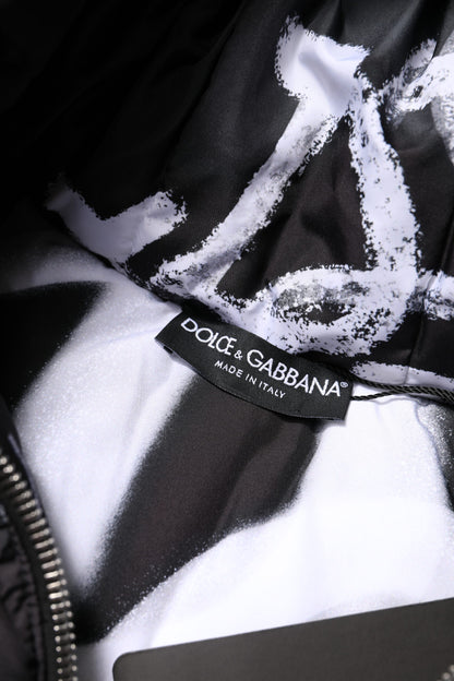 Dolce & Gabbana Black Padded Hooded Full Zip Cropped Jacket