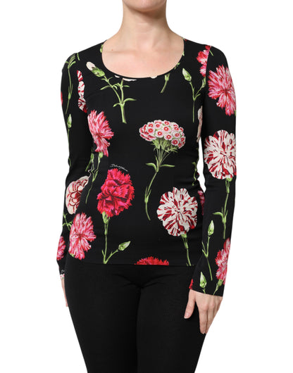Dolce & Gabbana Black Floral Long Sleeve Women Blouse Top