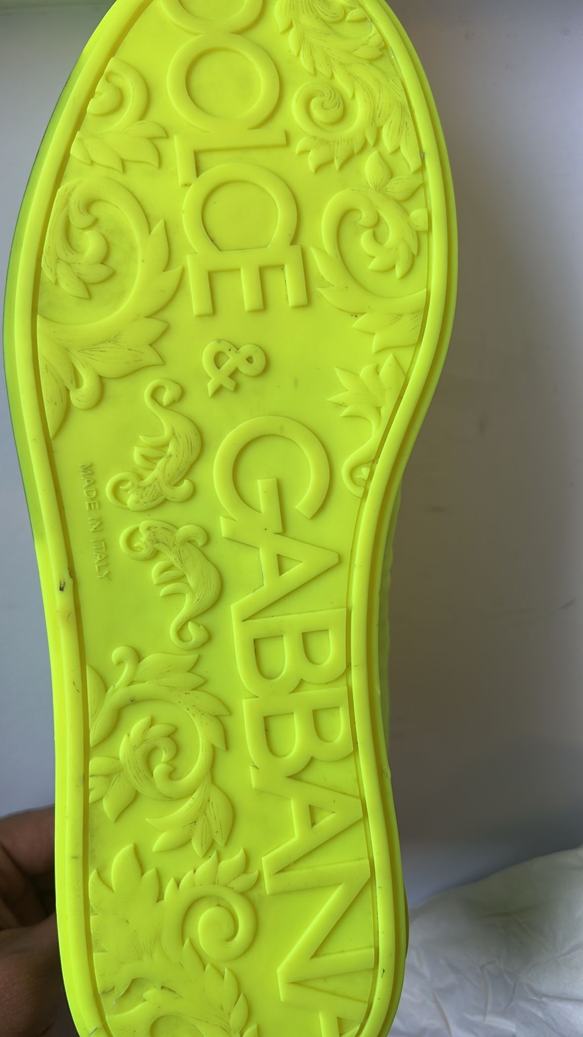 Dolce & Gabbana Neon Green Logo Tape Low Top Sneakers Shoes