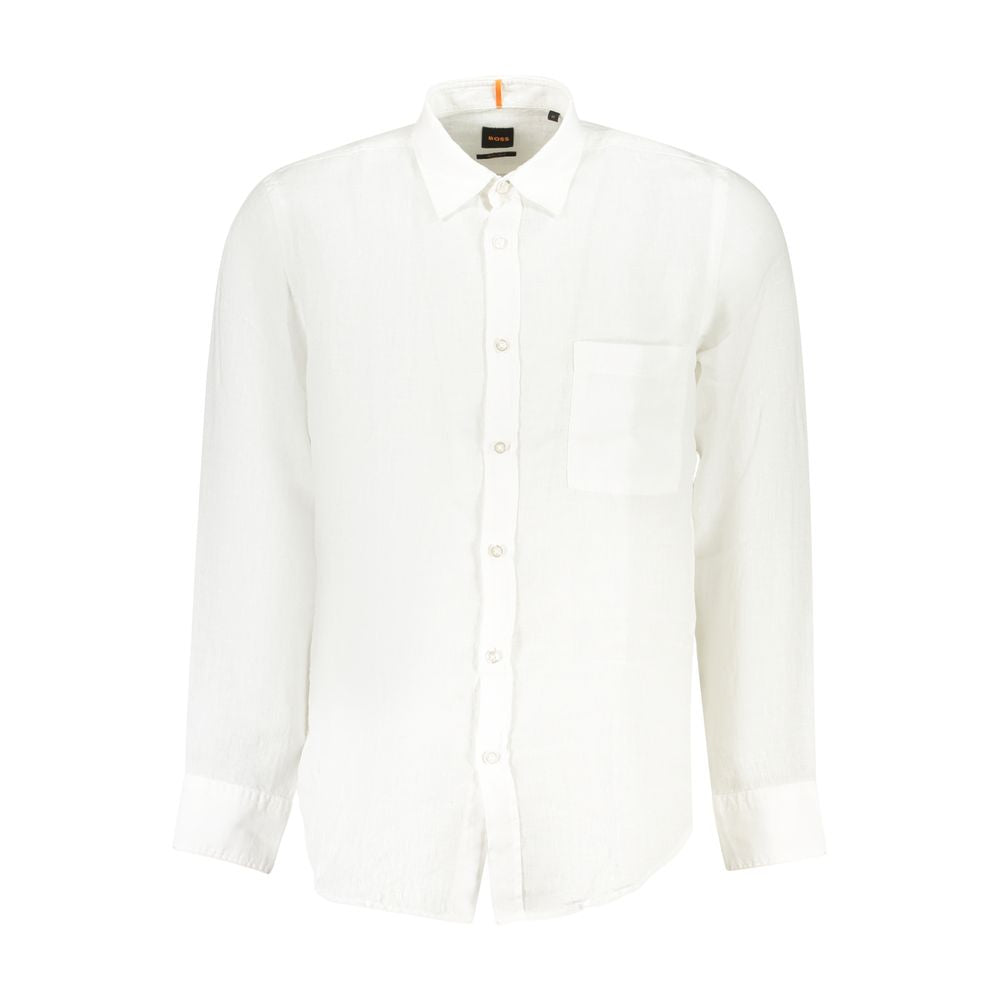 Hugo Boss White Linen Men Shirt