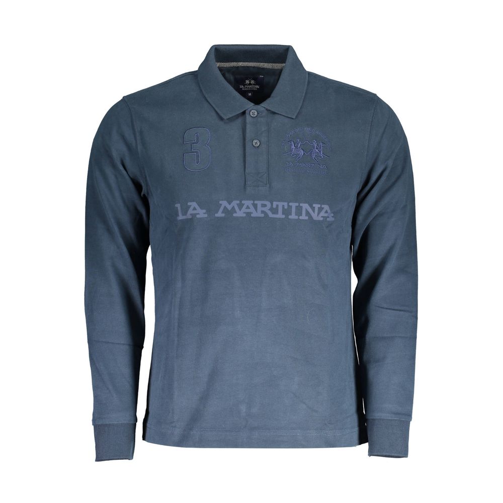 La Martina Blue Cotton Men Polo Shirt