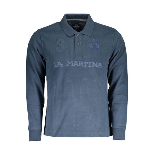 La Martina Blue Cotton Men Polo Shirt