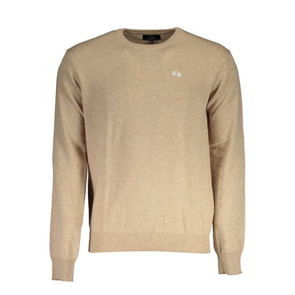 La Martina "Beige Wool Men Sweater Classic Comfort Knitwear"