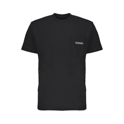 Napapijri Sleek Black Cotton Crew Neck Tee with Pocket