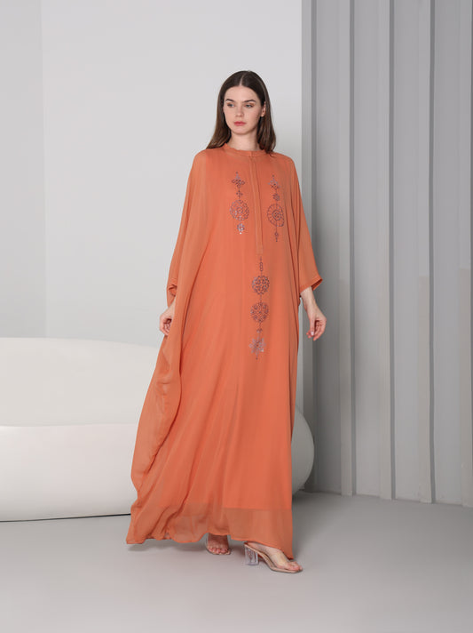 Sofia crystal-embellished brown chiffon georgette kaftan