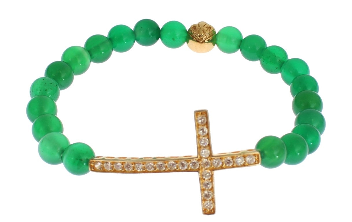 Nialaya Elegant Green Jade Bead & Gold Plated Bracelet