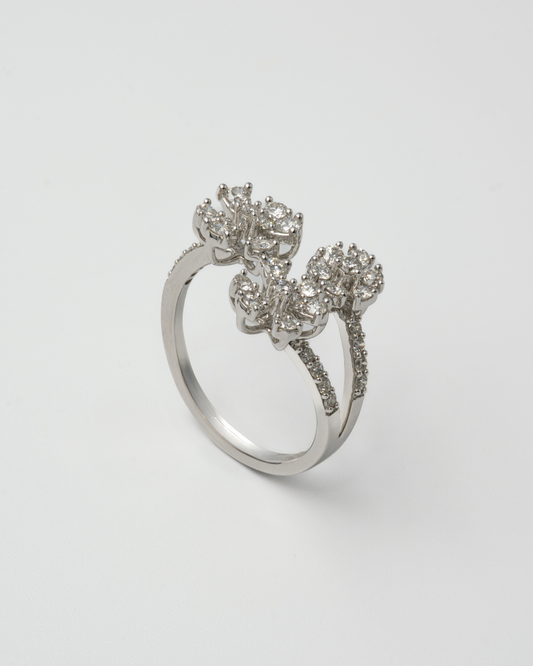 NATURAL DIAMOND TRIO FLOWER OPEN RING