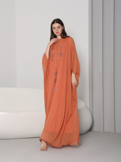 Sofia crystal-embellished brown chiffon georgette kaftan