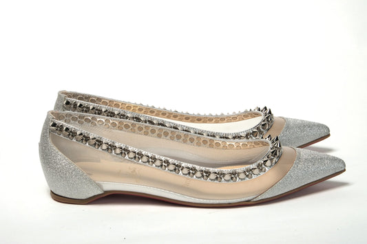 حذاء كريستيان لوبوتان ذو مقدمة مسطحة باللون الفضي