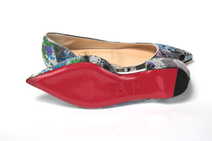 حذاء كريستيان لوبوتان متعدد الألوان فضي بمقدمة مسطحة