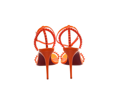 Christian Louboutin So Me 100 Orange Patent Leather Studded Strappy High Heels