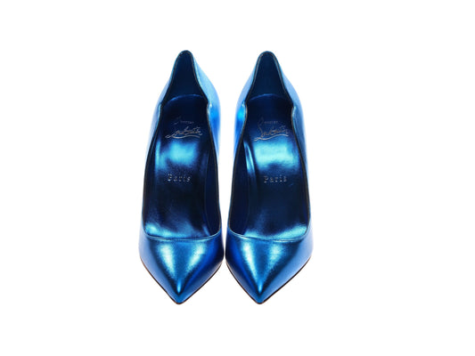 Christian Louboutin Hot Chick 100 Blue Mirrored Patent Leather High Heel Pumps