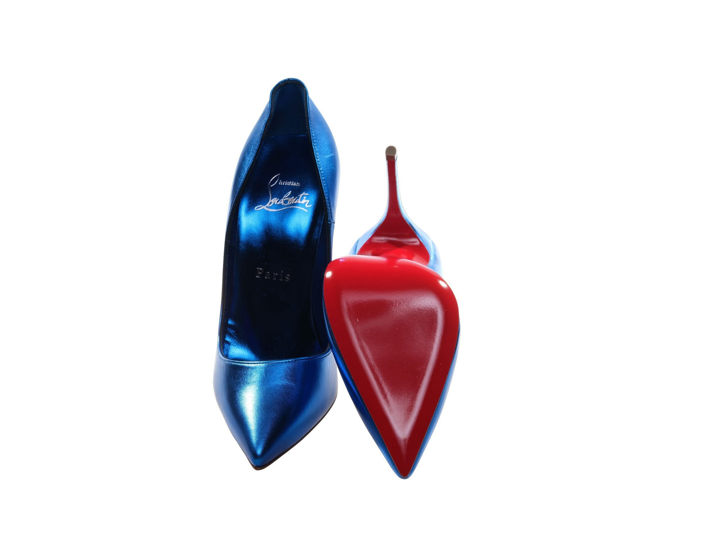 Christian Louboutin So Kate Blue Laminated Leather High Heel Pumps