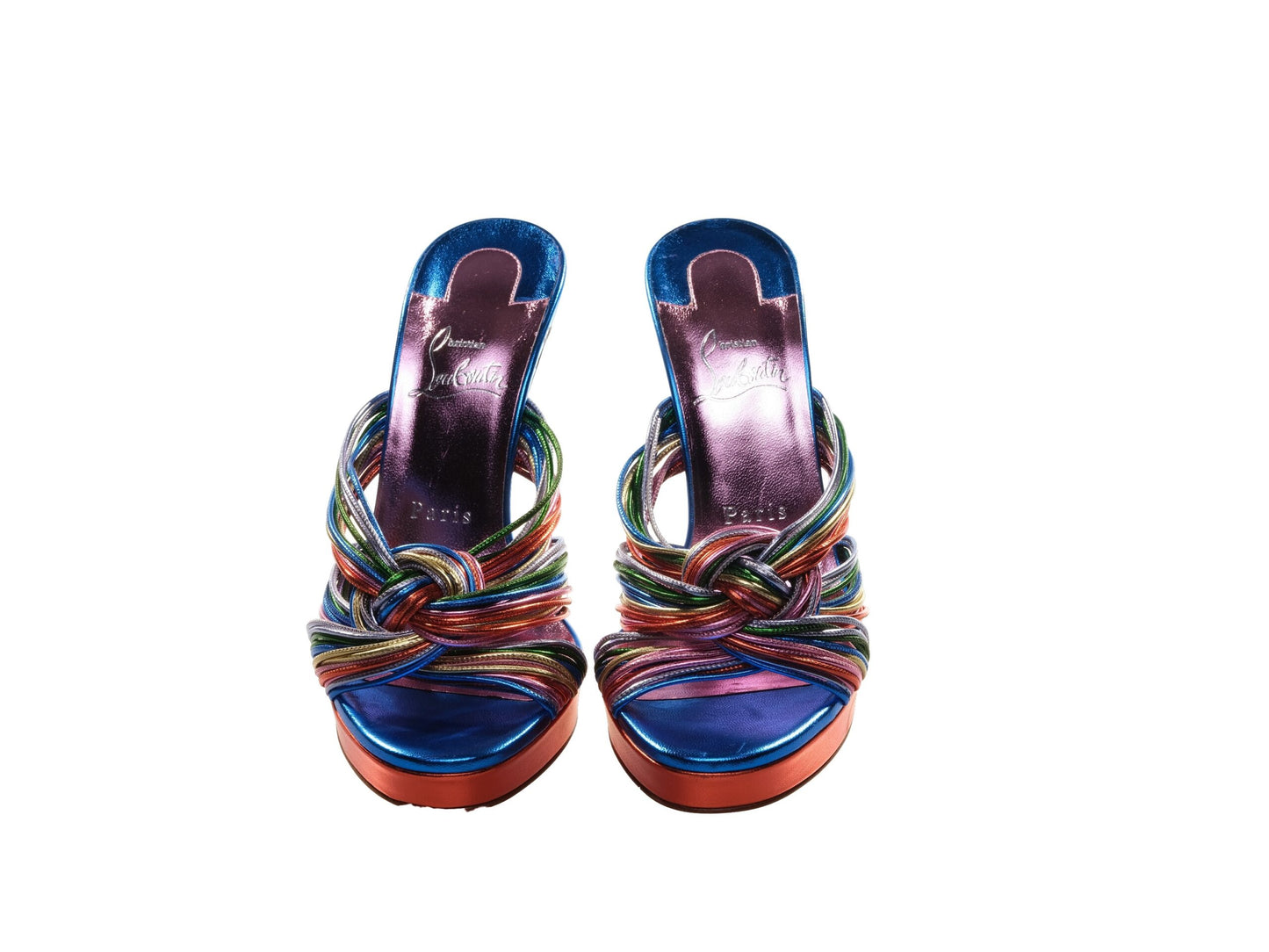 Christian Louboutin Multitaski Alta 120 Multicoloured Leather Knotted Strappy High Heel Mules
