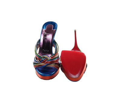 Christian Louboutin Multitaski Alta 120 Multicoloured Leather Knotted Strappy High Heel Mules