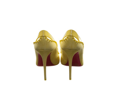 Christian Louboutin Duvette Spikes 100 Yellow Patent Leather and Suede Spike Studded Heels