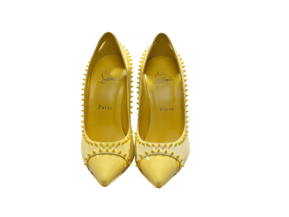 Christian Louboutin Duvette Spikes 100 Yellow Patent Leather and Suede Spike Studded Heels