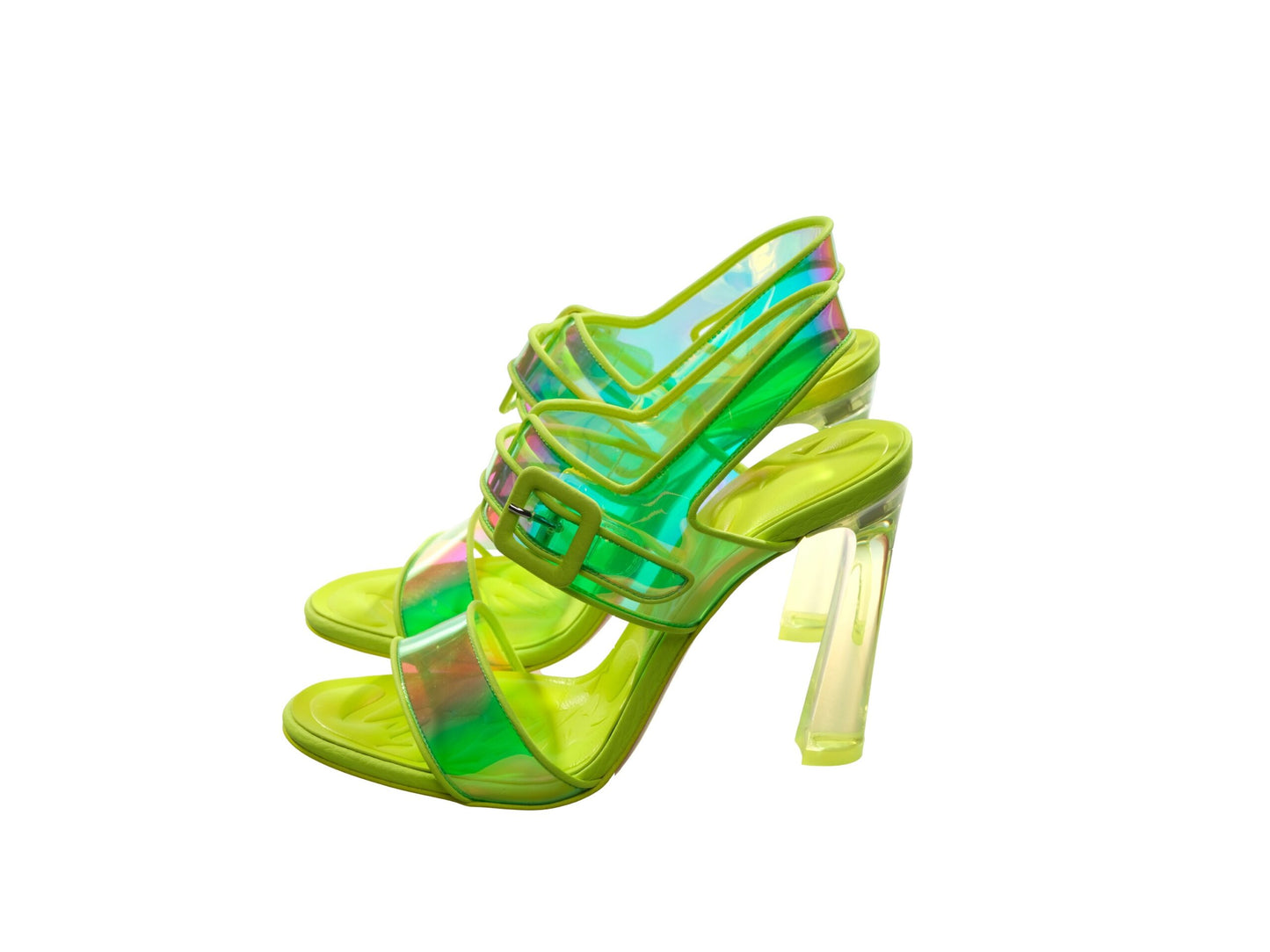 Christian Louboutin Loubi Duniss 100 Neon Fluoro Yellow Strappy High Heels