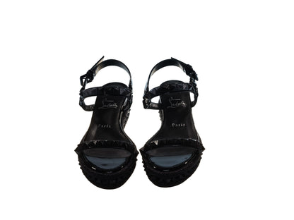 Christian Louboutin Pyraclou 60 Black Studded Platform Wedge Sandals