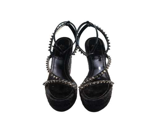 Christian Louboutin Malfadina Zeppa 120 Black Studded Sandal Wedges