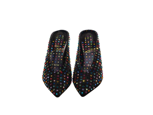Christian Louboutin Veryvee Strass Boum 85 Suede and Multi Colour Jewelled Mules