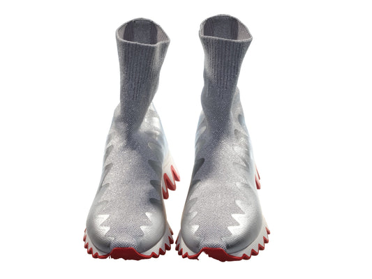 Christian Louboutin Sharky Sock Flat Silver Maille Lurex Sneakers