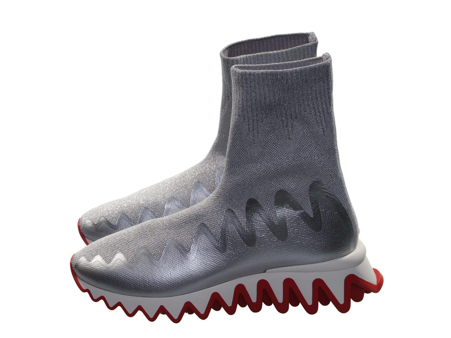 Christian Louboutin Sharky Sock Flat Silver Maille Lurex Sneakers
