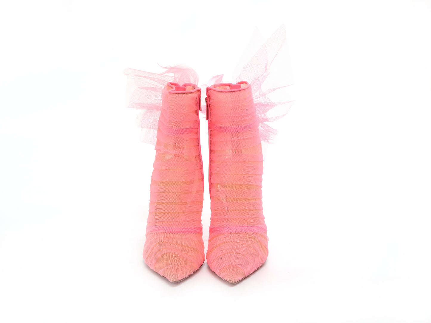 Christian Louboutin Libellibooty 100 Bubble Gum Pink Mesh and Leather High Heel Boots