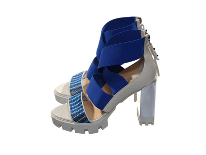 Christian Louboutin Patrouigoma 100 Blue White Rubber And Elastic Platform Heels