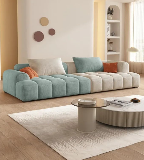 Cheese cube cream style fabric sofa living room sofa living room bedroom simple sofa (96 x 280 cm, RICE WHITE GREEN)