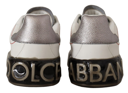 دولتشي آند غابانا أحذية رياضية جلدية بيضاء أنيقة