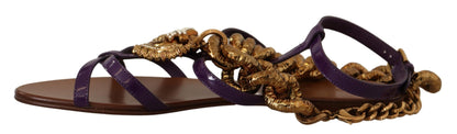 دولتشي آند غابانا حذاء فلات غلادياتور بسلسلة على شكل قلب باللون الأرجواني