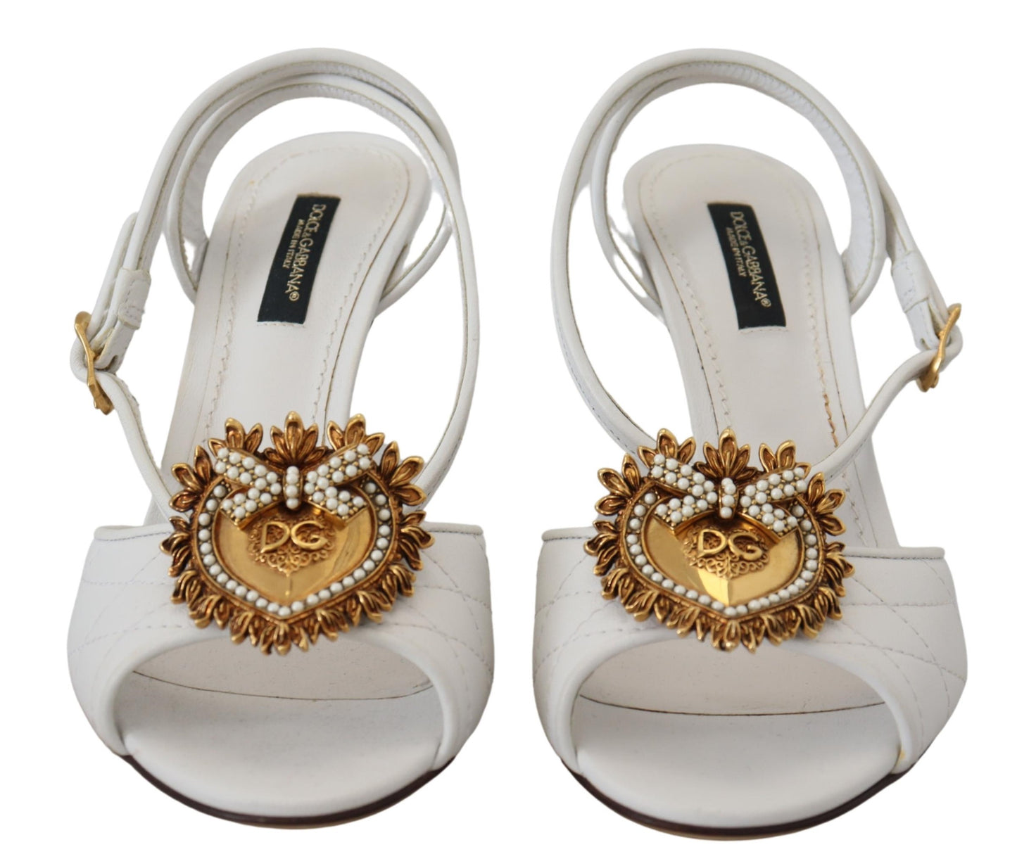 Dolce & Gabbana Devotion Embellished White Leather Stilettos