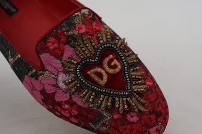 دولتشي آند غابانا حذاء مسطح من الجلد والنسيج متعدد الألوان مع رقعة القلب المقدس