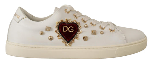 Dolce & Gabbana Studded Heart Leather Sneakers - Pure Elegance