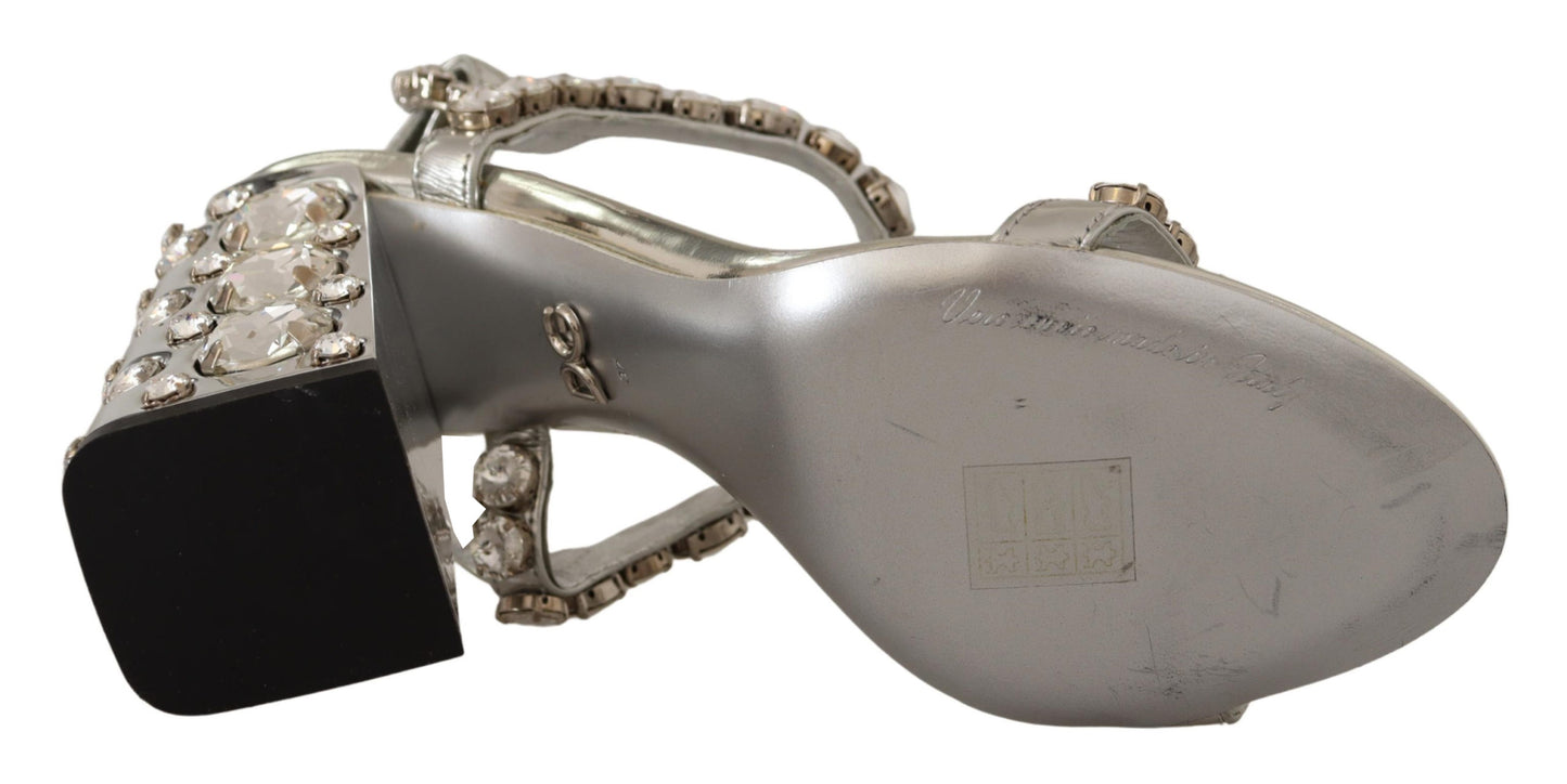 Dolce & Gabbana Crystal-Embellished Silver Leather Pumps
