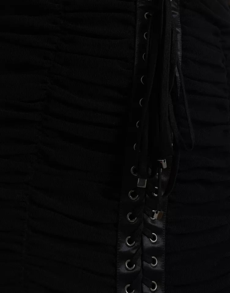 Dolce & Gabbana Black Cold Shoulder Stretch Tulle Midi Dress